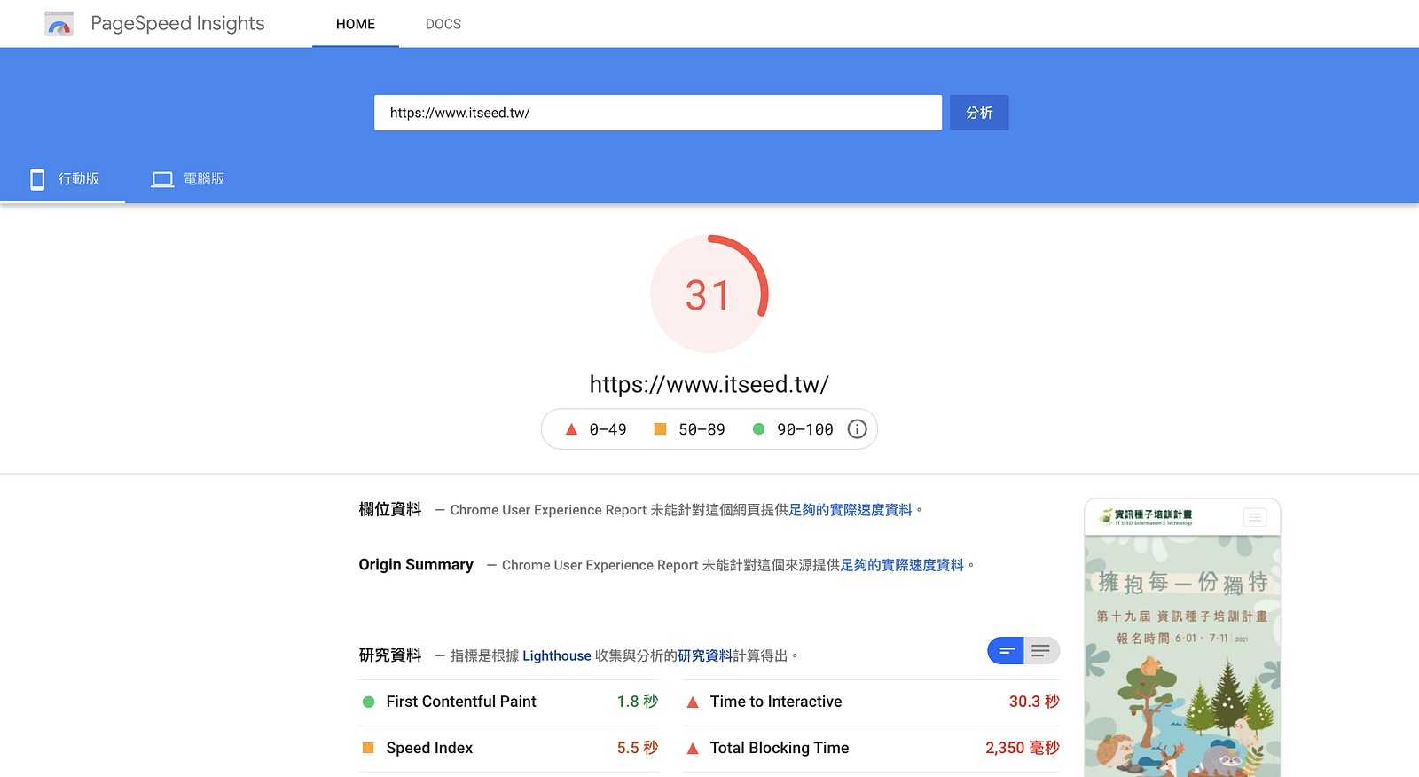 PageSpeed 分數